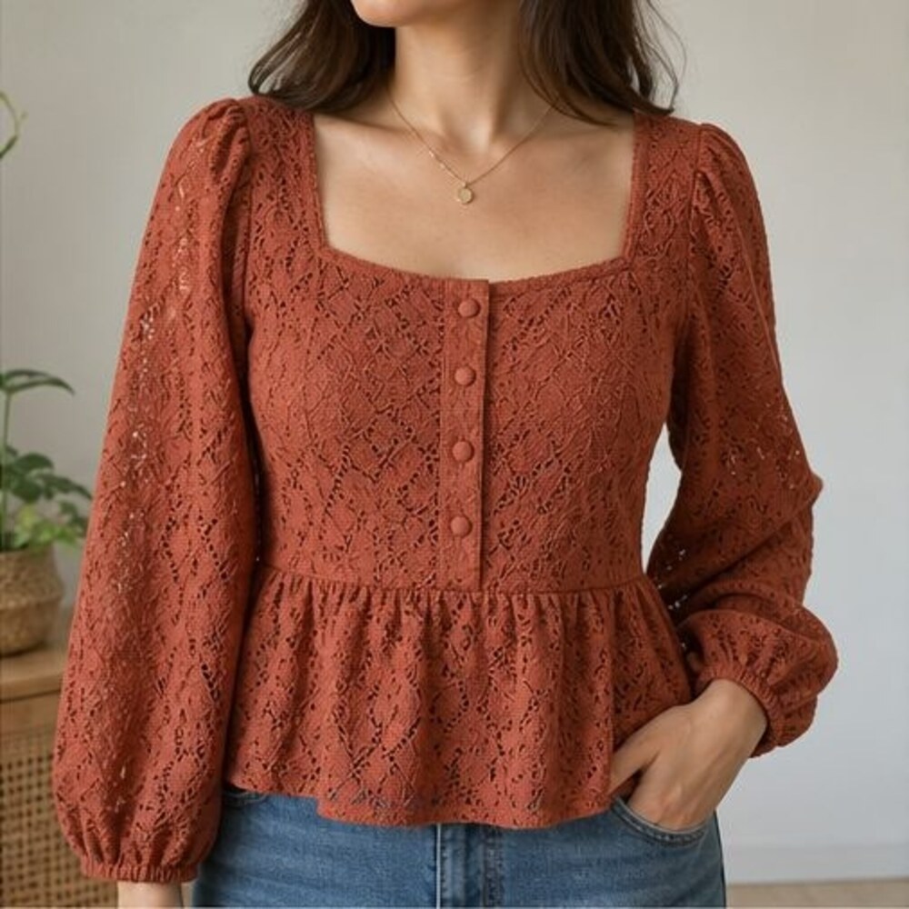 Rust Button Blouse - Picture 2 of 6